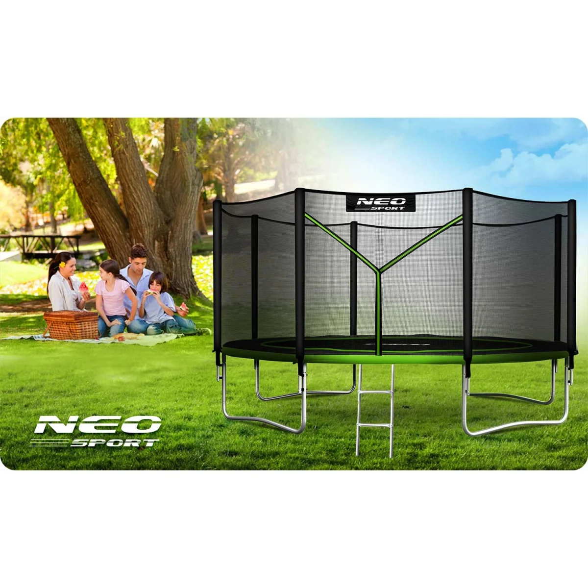 Садовий батут із зовнішньою сіткою та драбиною Neo-Sport 13 футів/404 см - Зображення 7