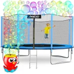 Садовий батут Neo-Sport 14 футів із зовнішньою сіткою і драбиною