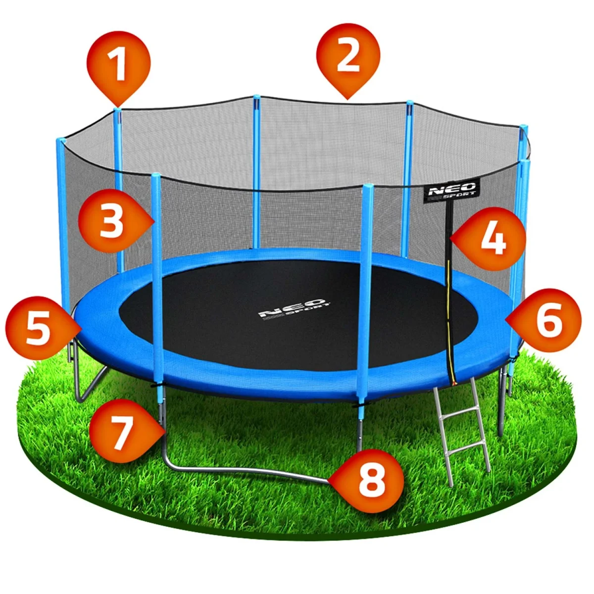 trampolina-ogrodowa-14ft-435c_34128 Садовий батут Neo-Sport 14 футів із зовнішньою сіткою і драбиною - Зображення 12