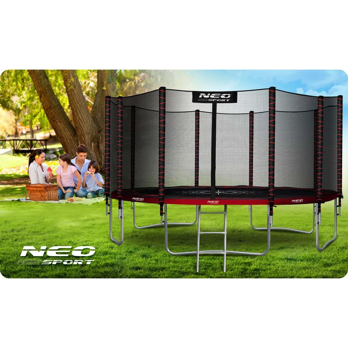 Садовий батут Neo-Sport 15 футів/465 см із зовнішньою сіткою та драбиною - Зображення 7