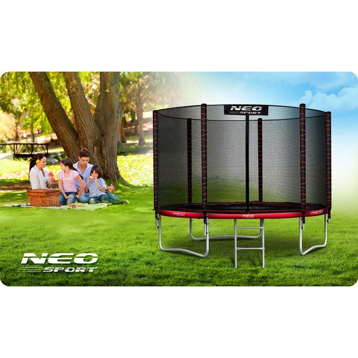 Садовий Батут Neo-Sport 252 см з зовнішньою сіткою і драбиною - Зображення 7
