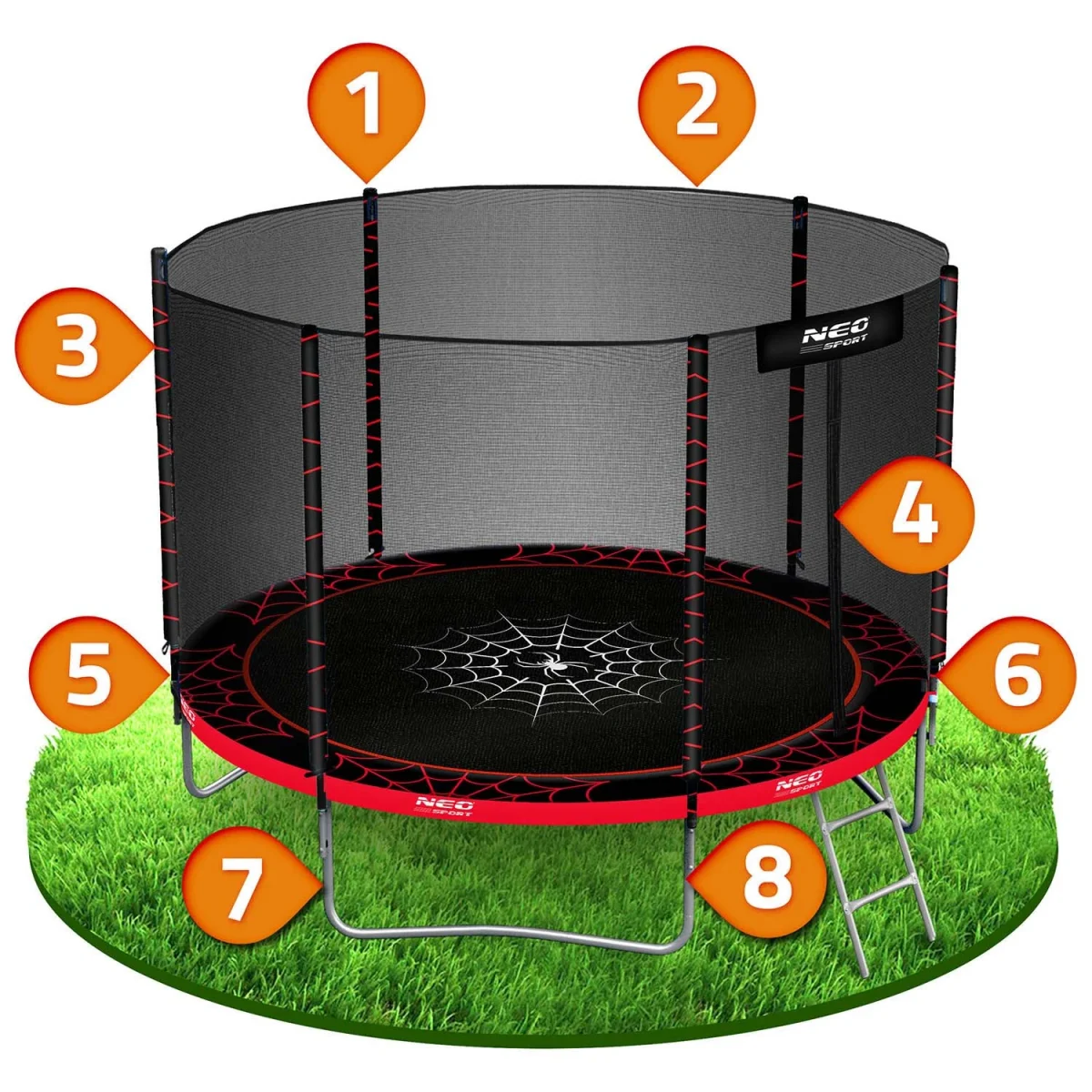 Садовий Батут Neo-Sport 252 см з зовнішньою сіткою і драбиною - Зображення 9