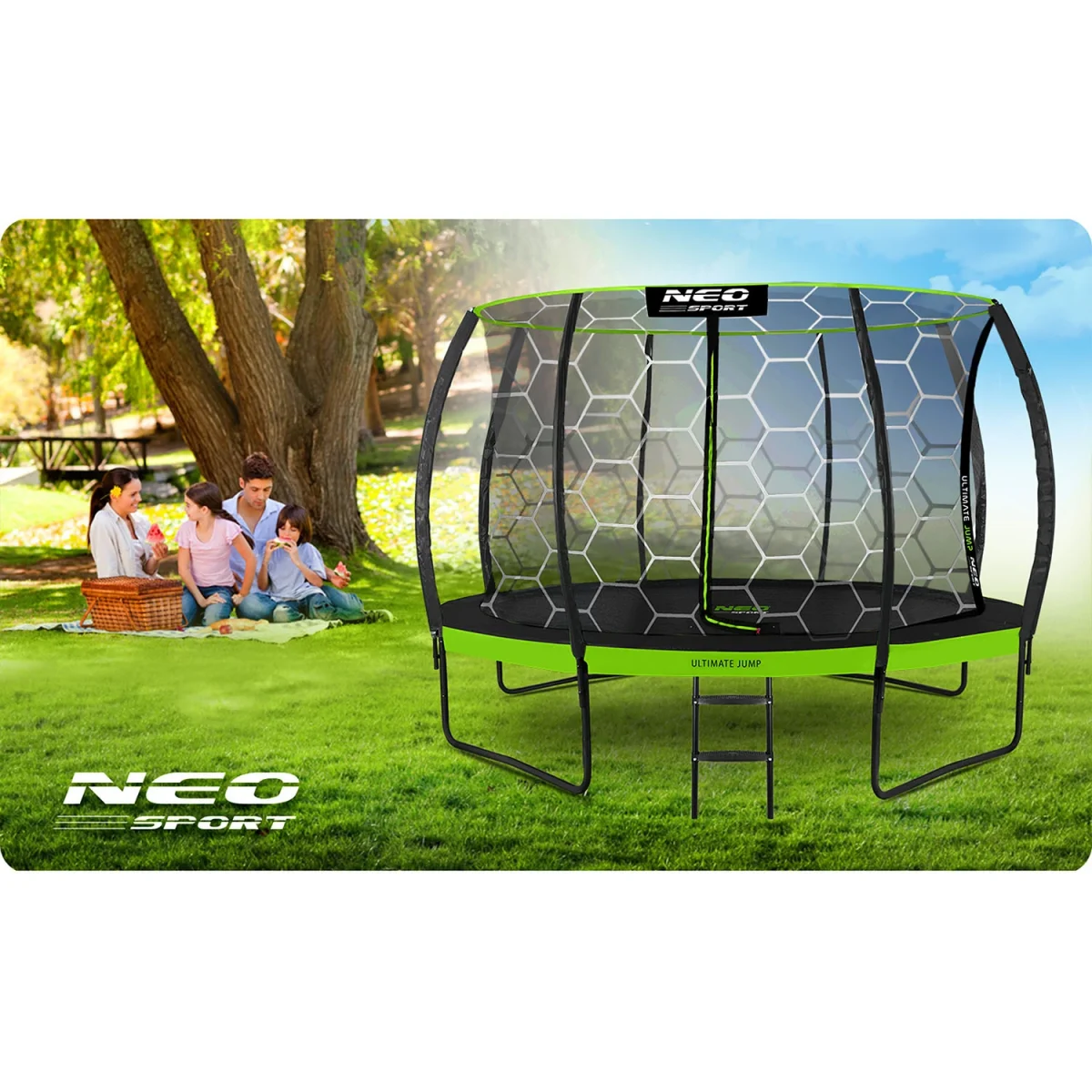 trampolina-ogrodowa-profilowa_41877 Профільований садовий батут Neo-Sport 12 футів/374 см з внутрішньою сіткою для активних ігор - Зображення 5