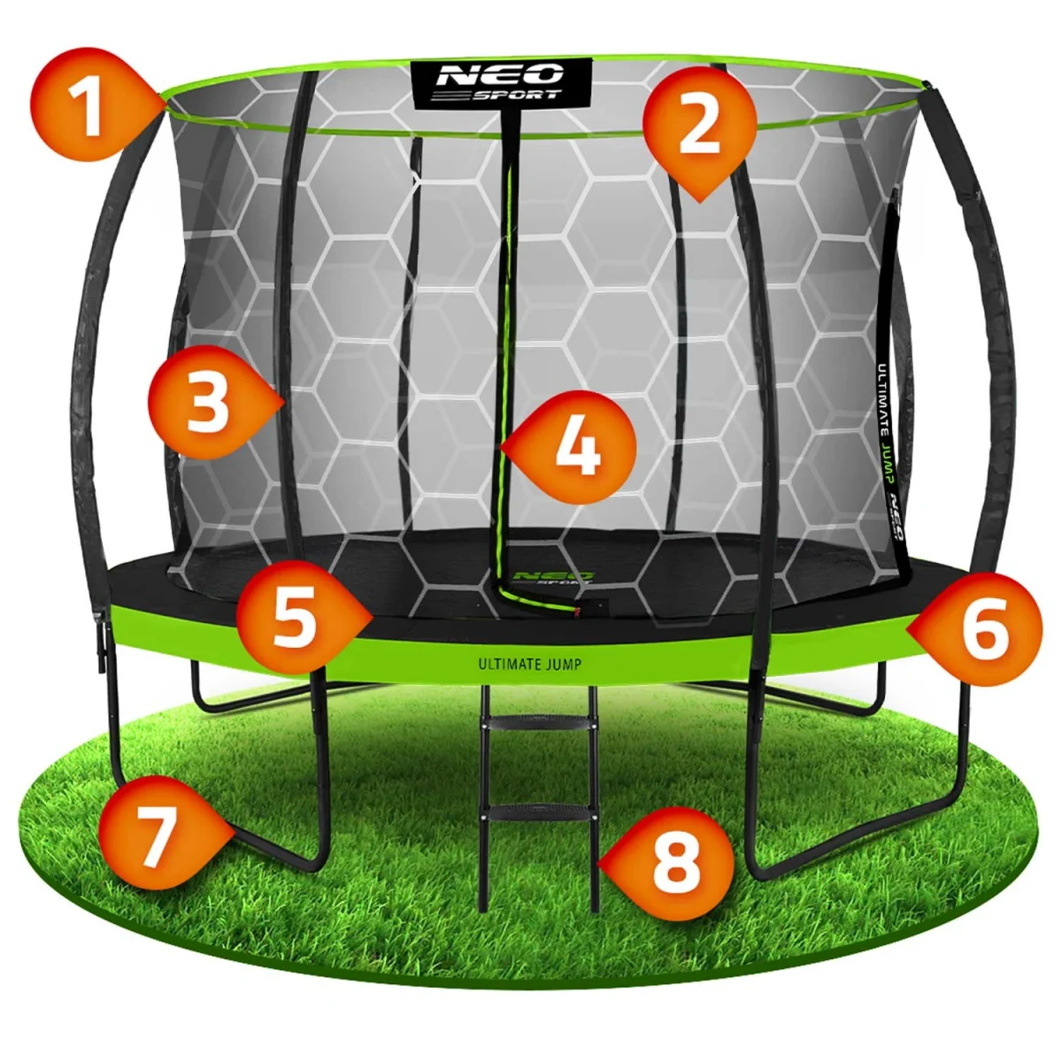 trampolina-ogrodowa-profilowa_41881 Профільований садовий батут Neo-Sport 12 футів/374 см з внутрішньою сіткою для активних ігор - Зображення 8
