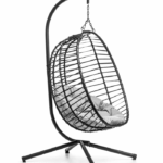 Підвісне садове крісло гойдалка (кокон / гніздо) чорне SAN VITO + сіра подушка