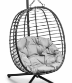Підвісне садове крісло гойдалка (кокон / гніздо) чорне SAN VITO + сіра подушка - Зображення 2