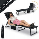 Пляжний шезлонг Tadar сталевий 4 позиції 188 x 56 x 28 см чорний