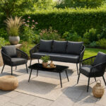 Комплект садових меблів SIERRA-BL VELACO з чорного металу, 5 предметів - Зображення 2