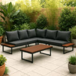 Комплект садових меблів VELACO TOBA-BL-WD1 з чорного металу, 5 предметів - Зображення 2