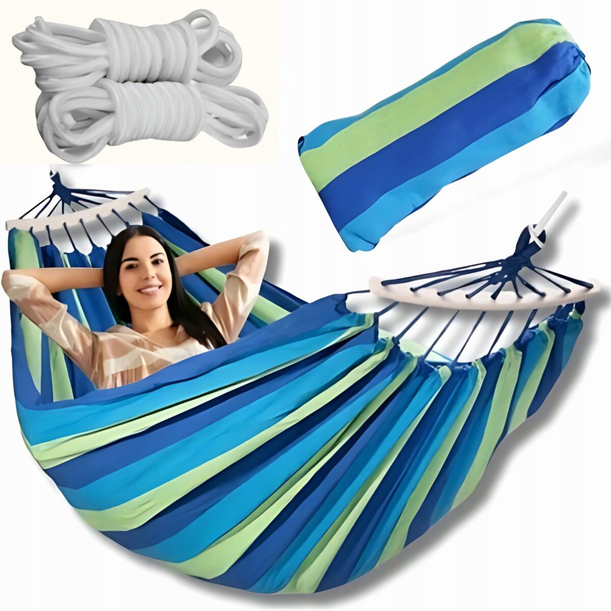 Садовий гамак Tutumi на 2 особи, гойдалка XXL, міцна, посилена, велика арка + сумка - Зображення 3