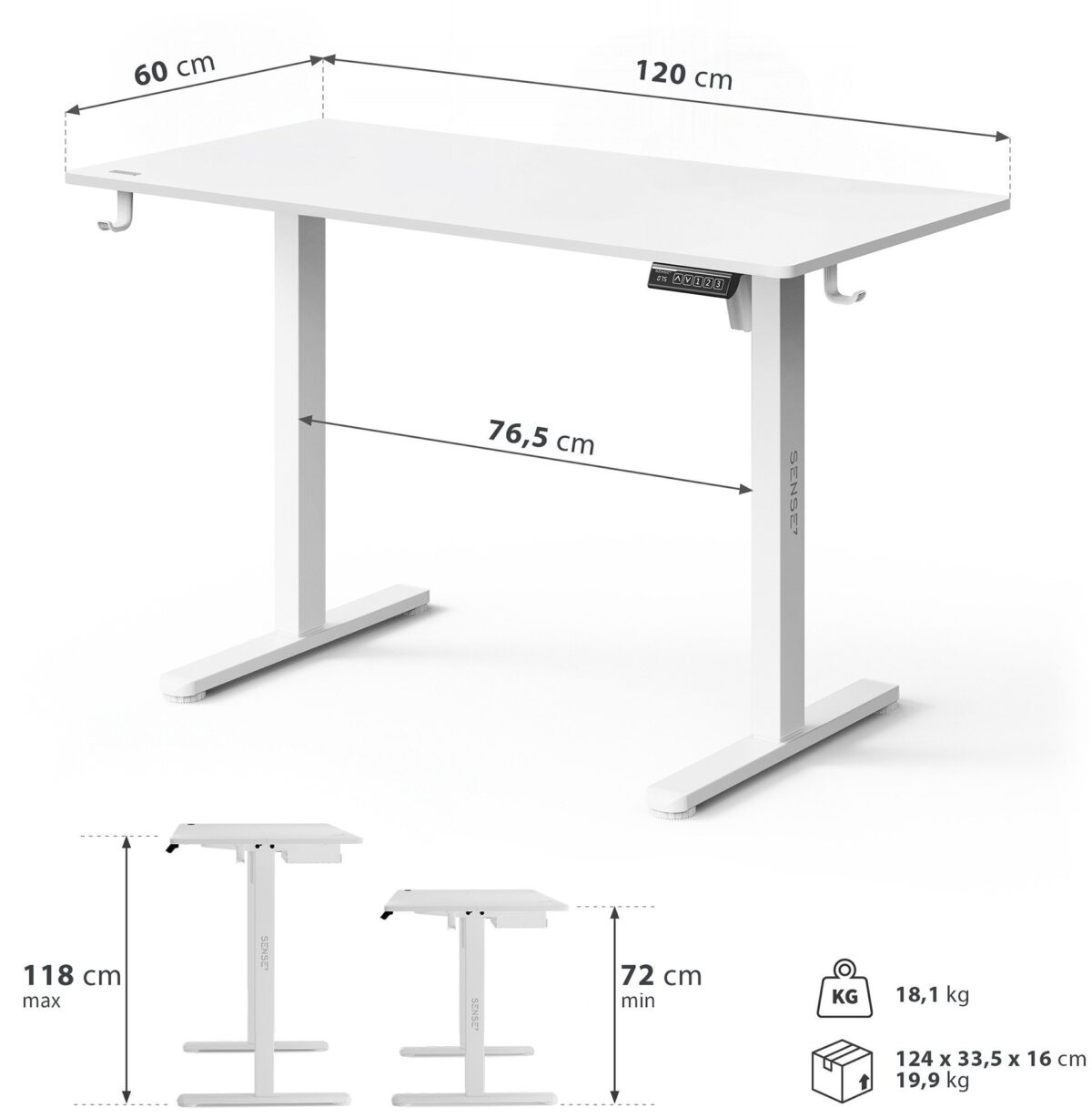 Геймерський стіл SENSE7 Nojo LIGHT 120 см x 60 см ( White ) - Зображення 8