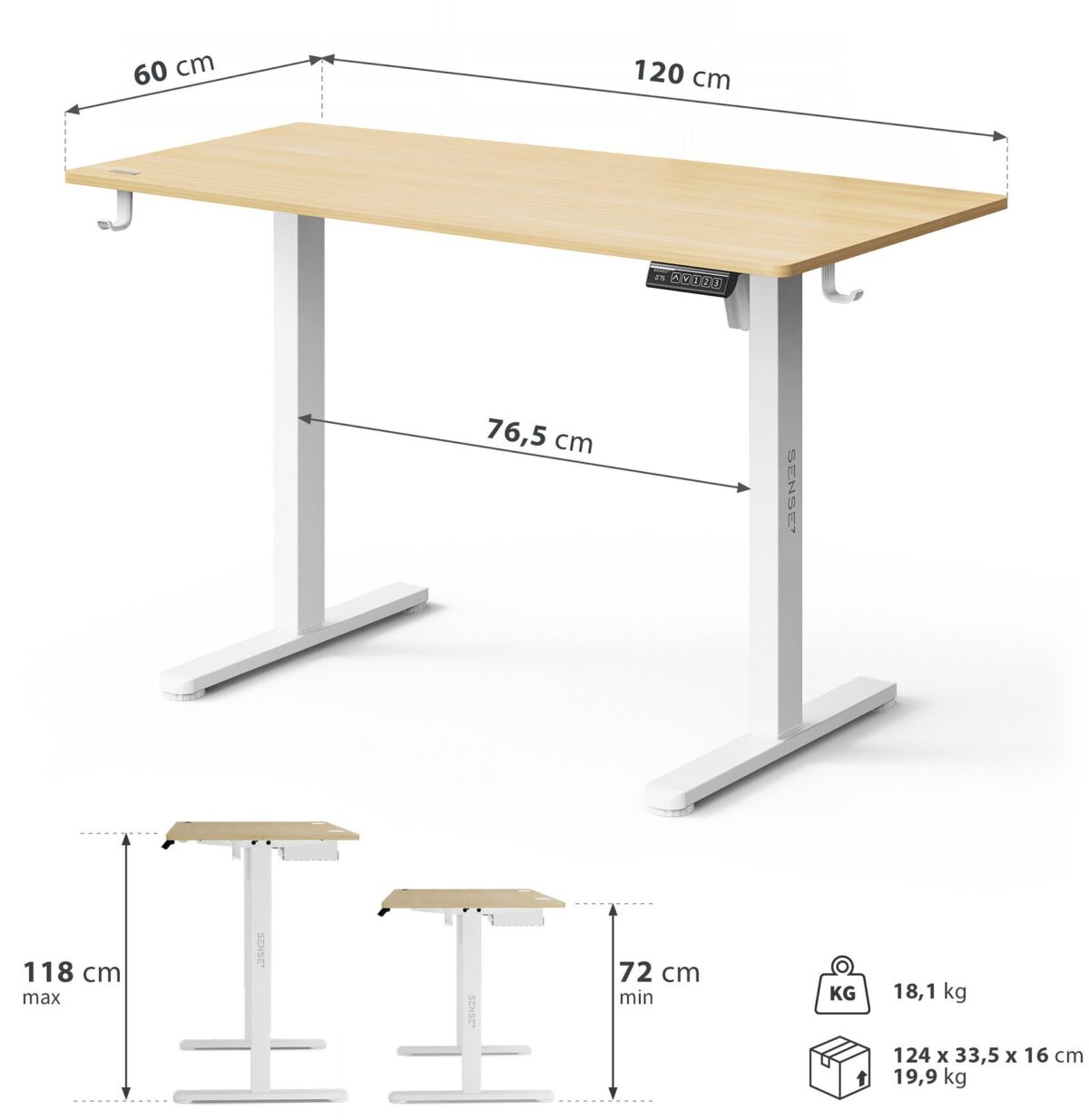 Геймерський стіл SENSE7 Nojo LIGHT 120 см x 60 см ( White , pine) - Зображення 8