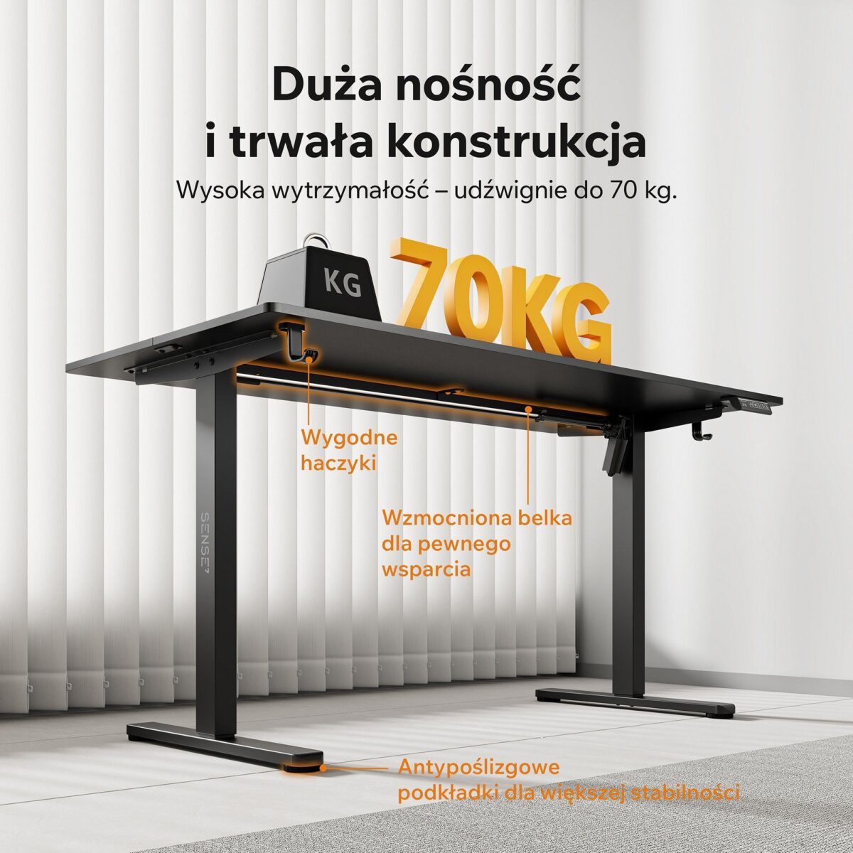 Геймерський стіл SENSE7 Nojo LIGHT 140 см x 70 см ( Black ) - Зображення 4