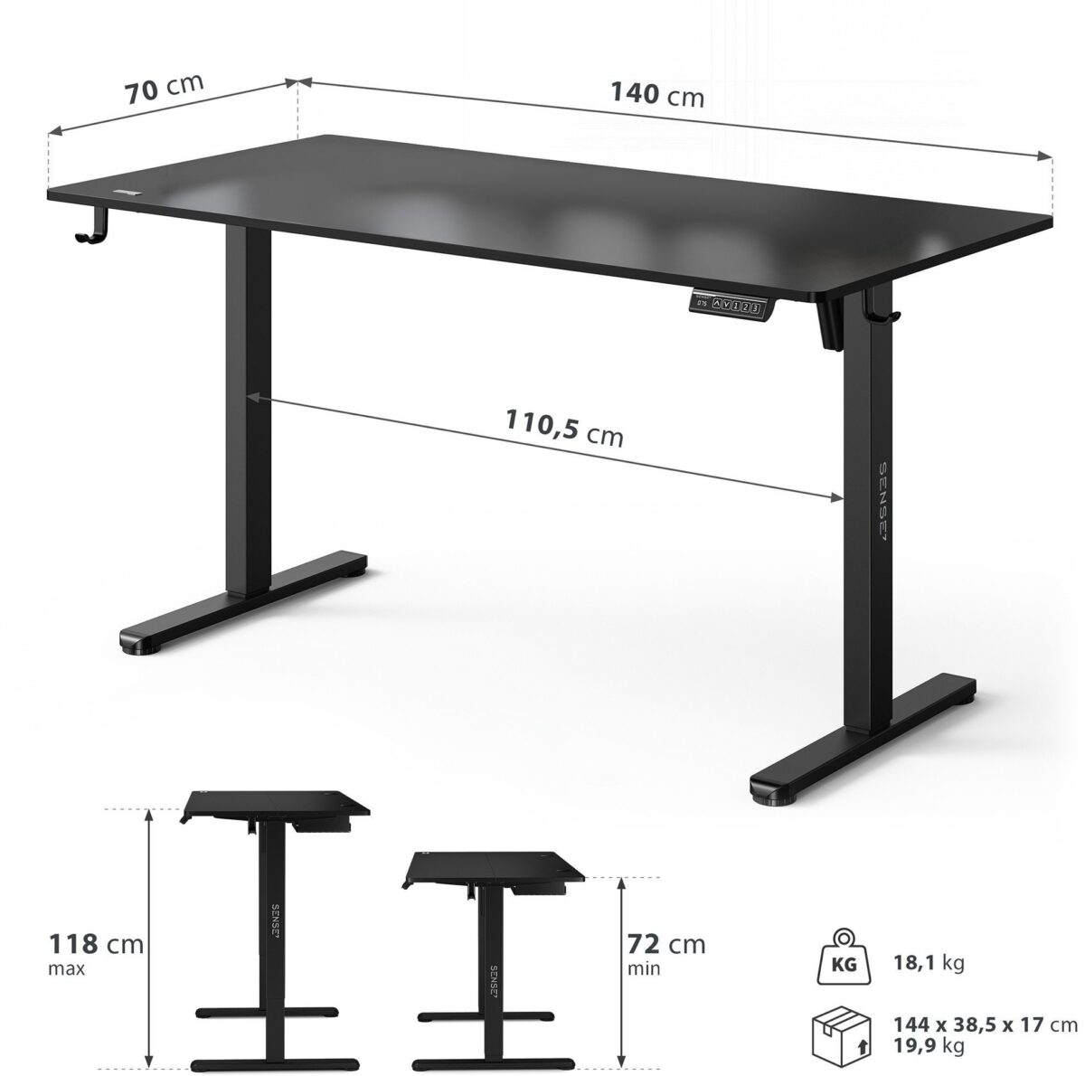 Геймерський стіл SENSE7 Nojo LIGHT 140 см x 70 см ( Black ) - Зображення 8