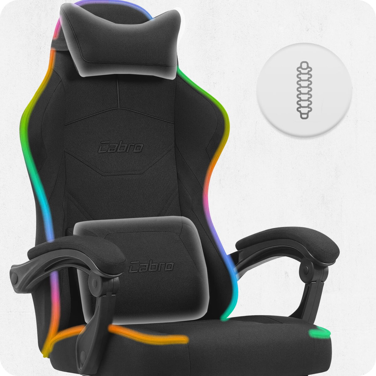 Ігрове крісло Cabro C502 світлодіодне чорне-тканина - Зображення 6