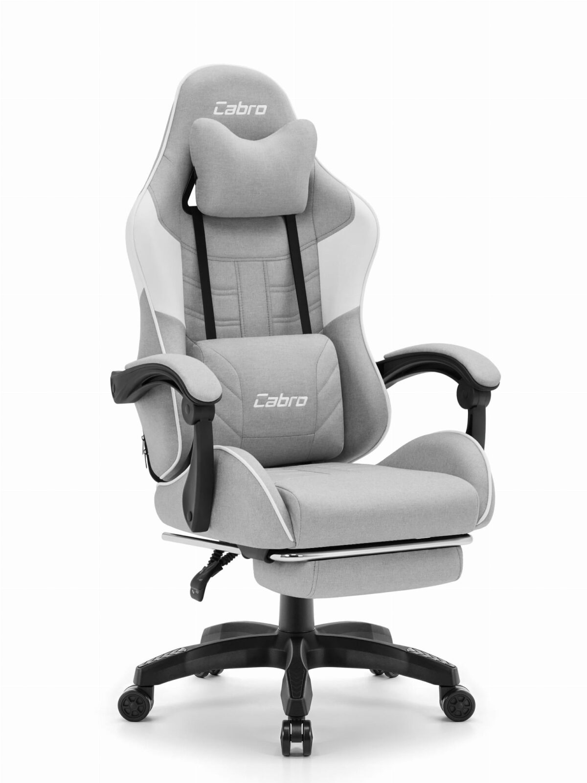 C501-GreyWhite2-3 Ігрове крісло Cabro C501 сіро-біле тканина - Зображення 1