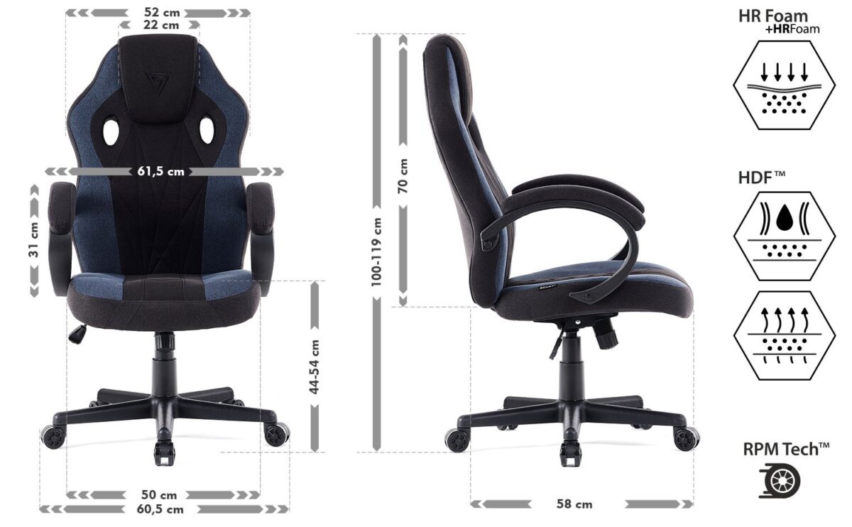 Геймерське крісло Sense7 Prism чорно-синє тканина - Зображення 7