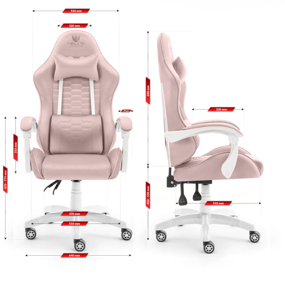 Геймерське крісло Hell's Chair HC-1000 з рожево-білої тканини - Зображення 7