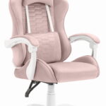 Геймерське крісло Hell's Chair HC-1000 з рожево-білої тканини