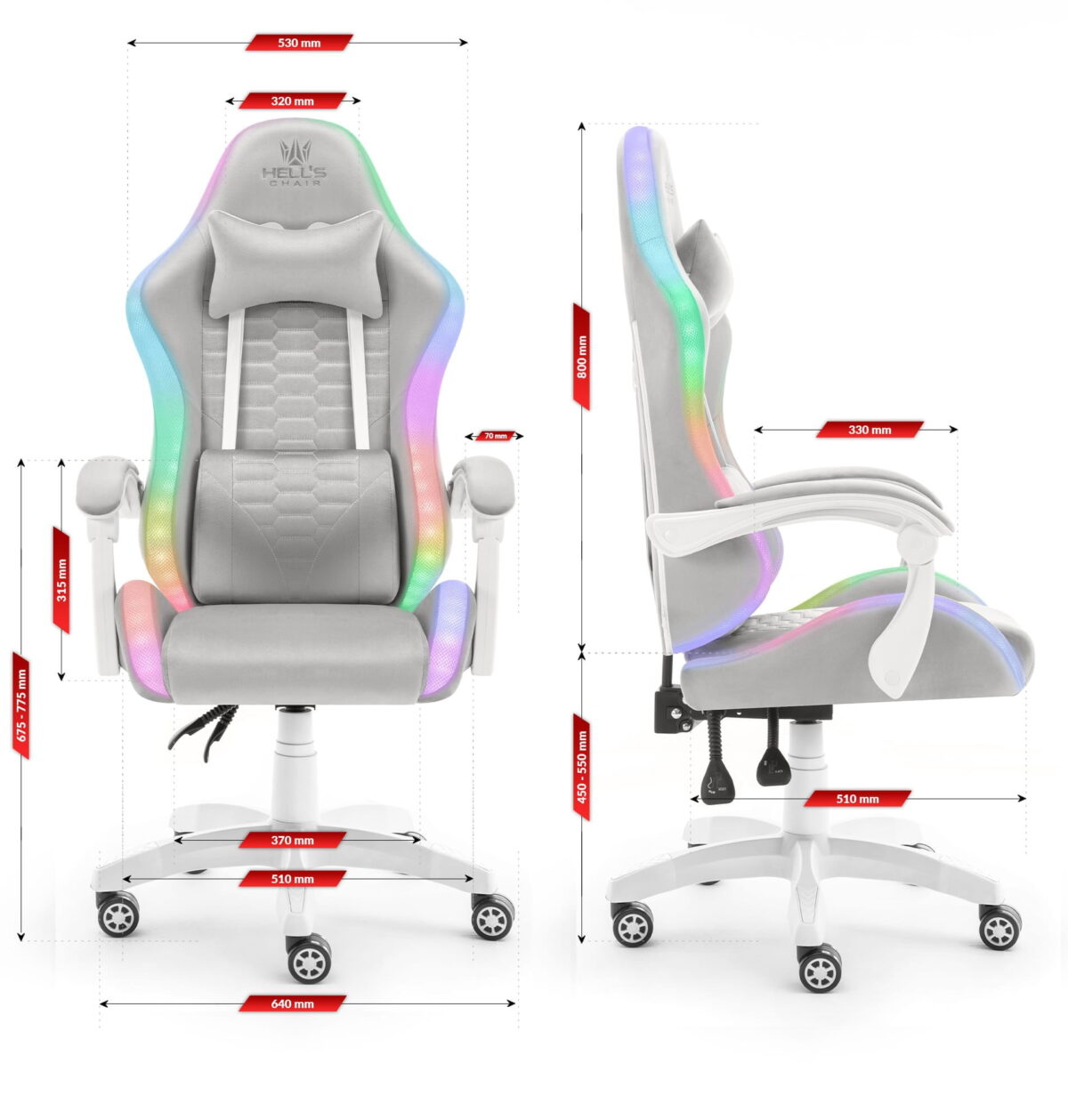 Геймерське крісло Hell's Chair HC-1000 Grey LED тканинне - Зображення 8