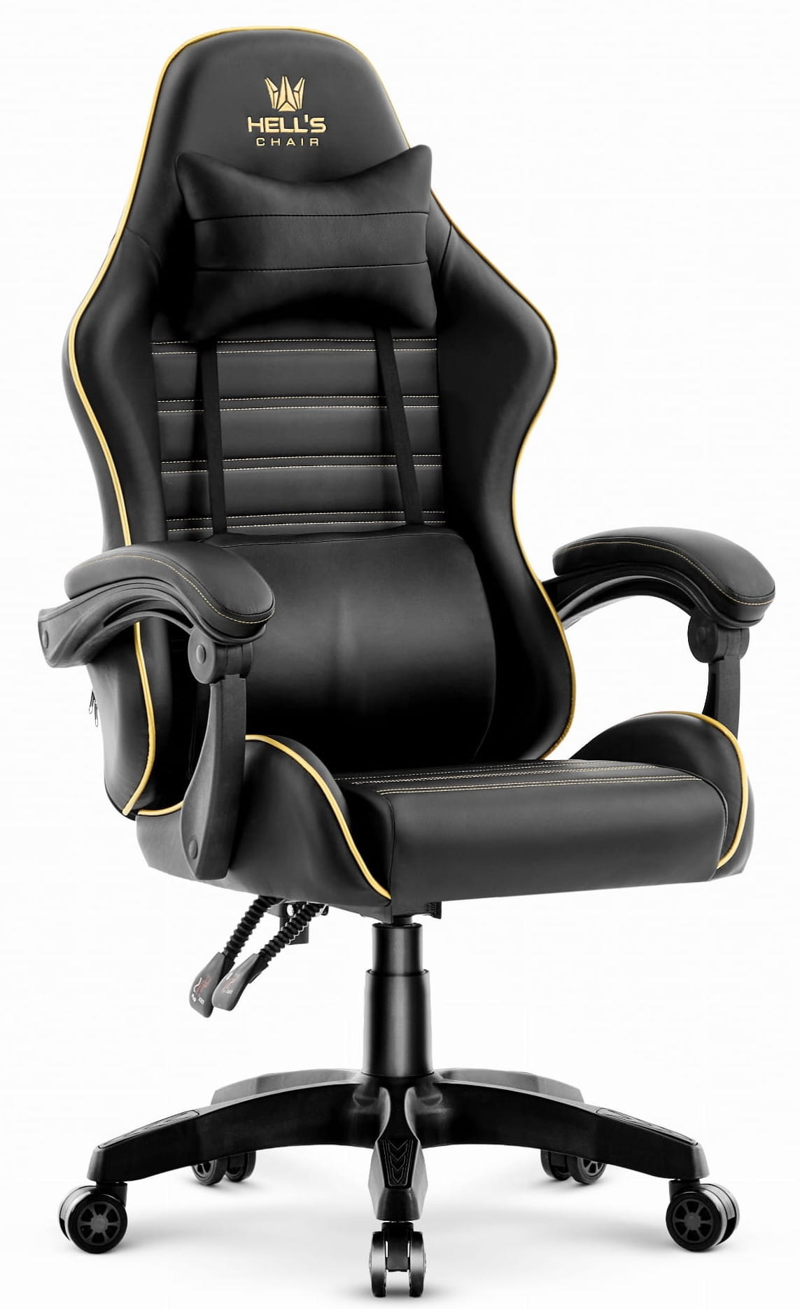 Fotel-gamingowy-Hells-Chair-HC-1003-2.0-Black-Gold-Czarny-Zloty-Ekoskora Геймерське крісло екошкіра Hell's Chair HC-1003 2.0 чорне золото - Зображення 1