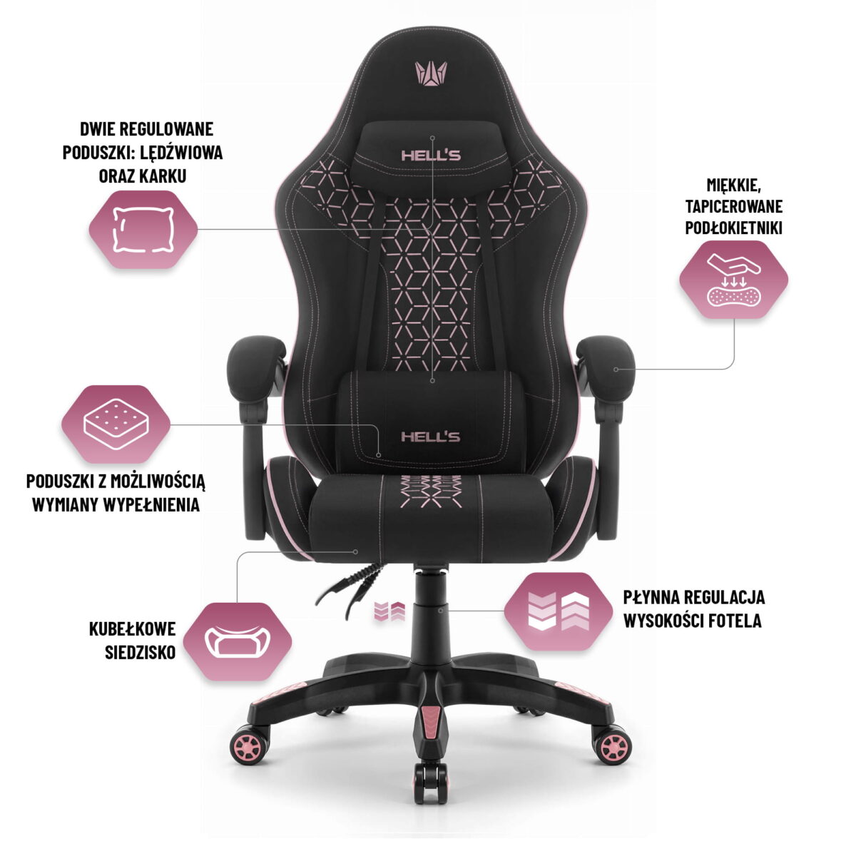 Геймерське крісло Hell's Chair HC-1008 Black Pink 2.0 тканина/сітка - Зображення 6