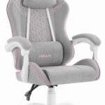 Геймерське крісло Hell's Chair HC-1008 Grey Pink 2.0 тканина/сітка