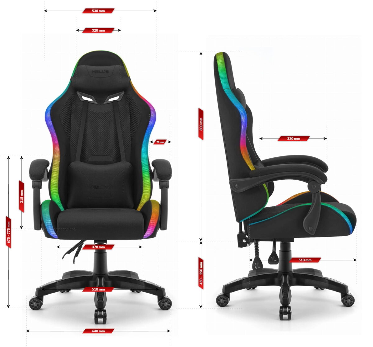 Геймерське крісло Hell's Chair HC-1012 Black LED RGB тканина - Зображення 10