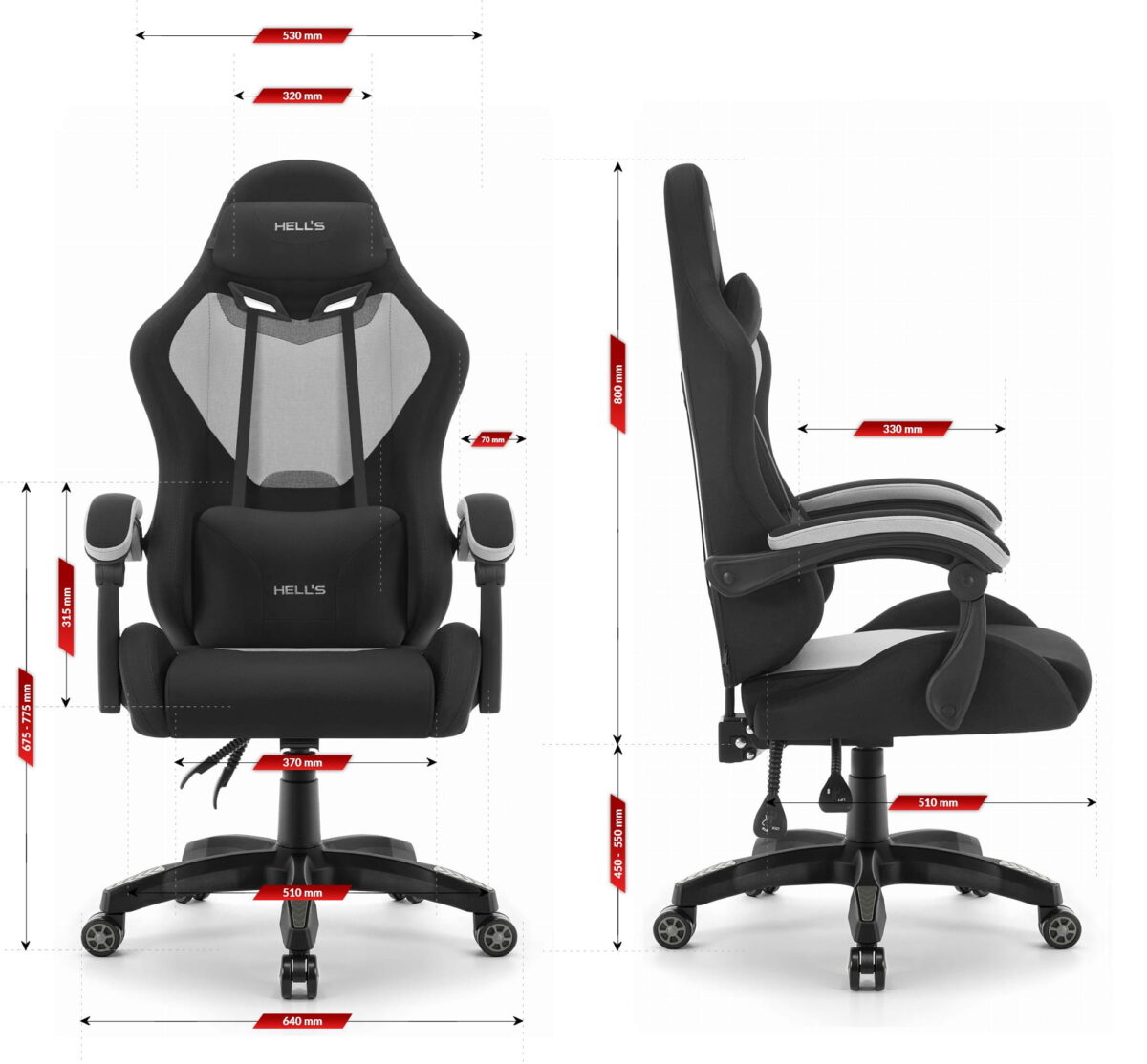 Геймерське крісло Hell's Chair HC-1012 Black Grey тканина - Зображення 9