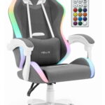 Геймерське крісло Hell's Chair HC-1012 LED RGB Grey White тканина