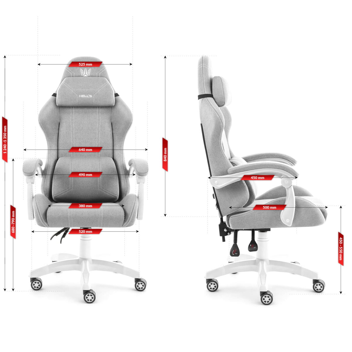 Геймерське крісло Hell's Chair HC-1014 Grey White тканина - Зображення 10