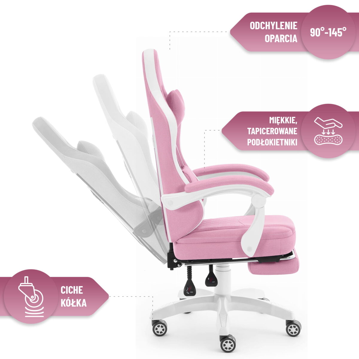 Геймерське крісло Hell's Chair HC-1015 Pink White тканина - Зображення 10