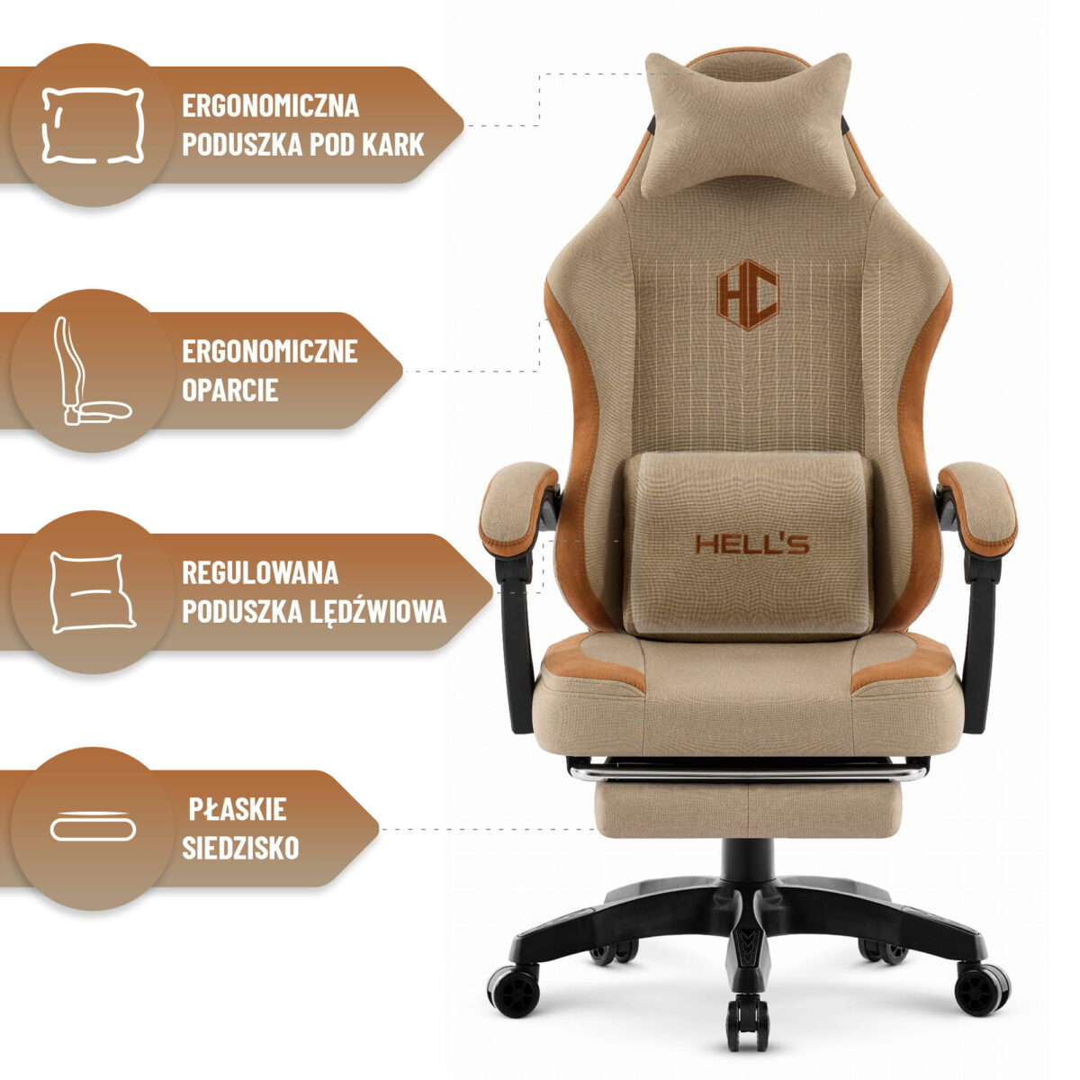 Геймерське крісло Hell's Chair HC-1016 Beige тканина - Зображення 7