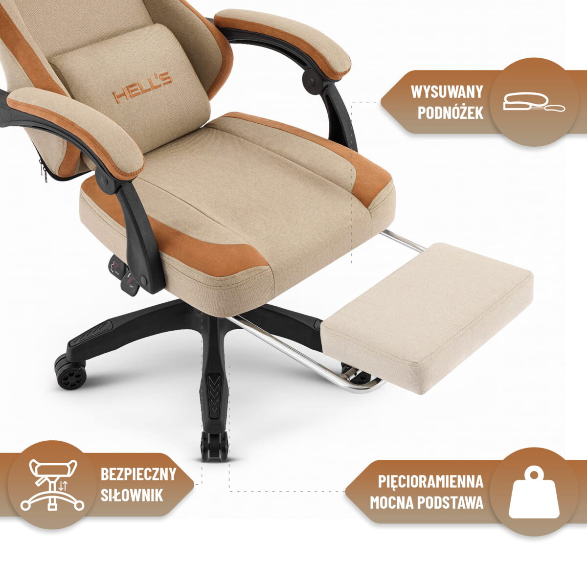 Геймерське крісло Hell's Chair HC-1016 Beige тканина - Зображення 10