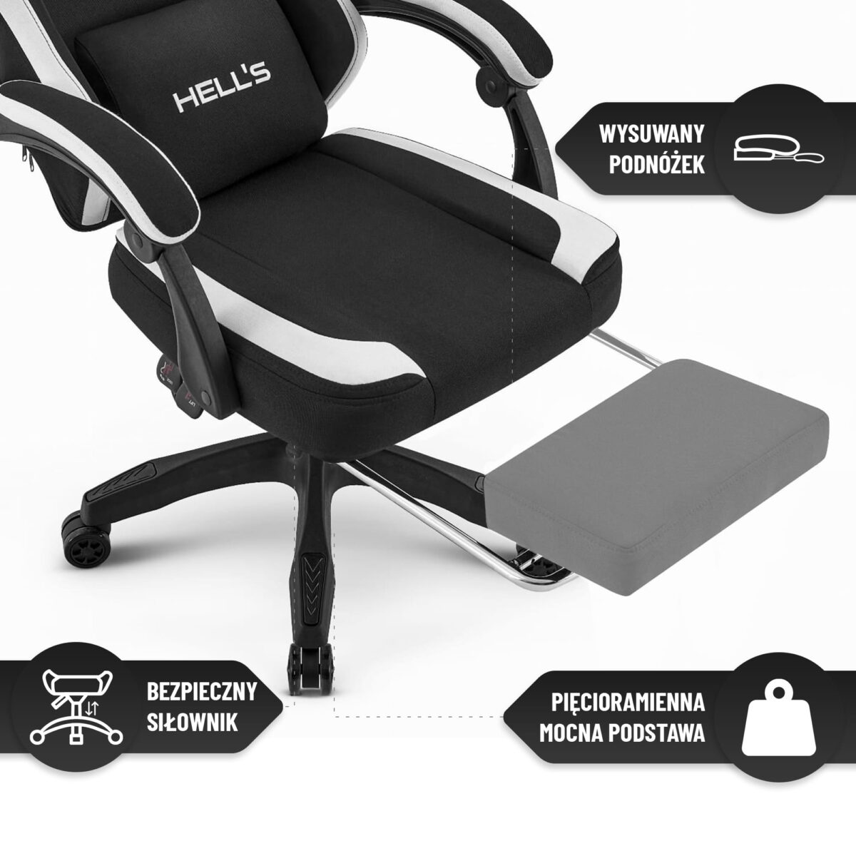 Геймерське крісло Hell's Chair HC-1016 Black White тканина - Зображення 11
