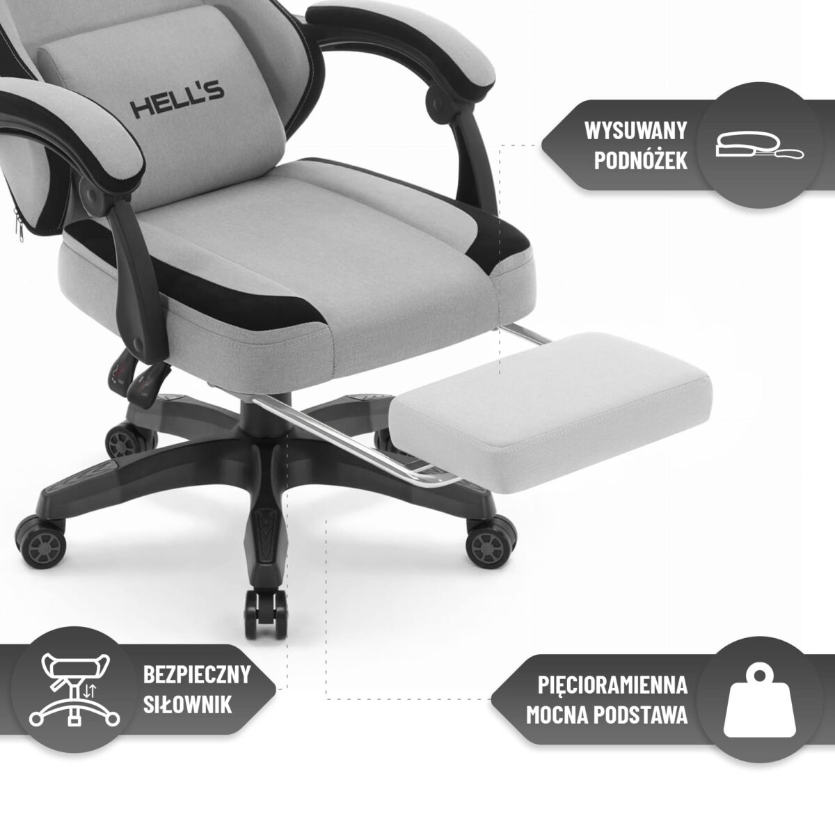 Геймерське крісло Hell's Chair HC-1016 Black White тканина - Зображення 10