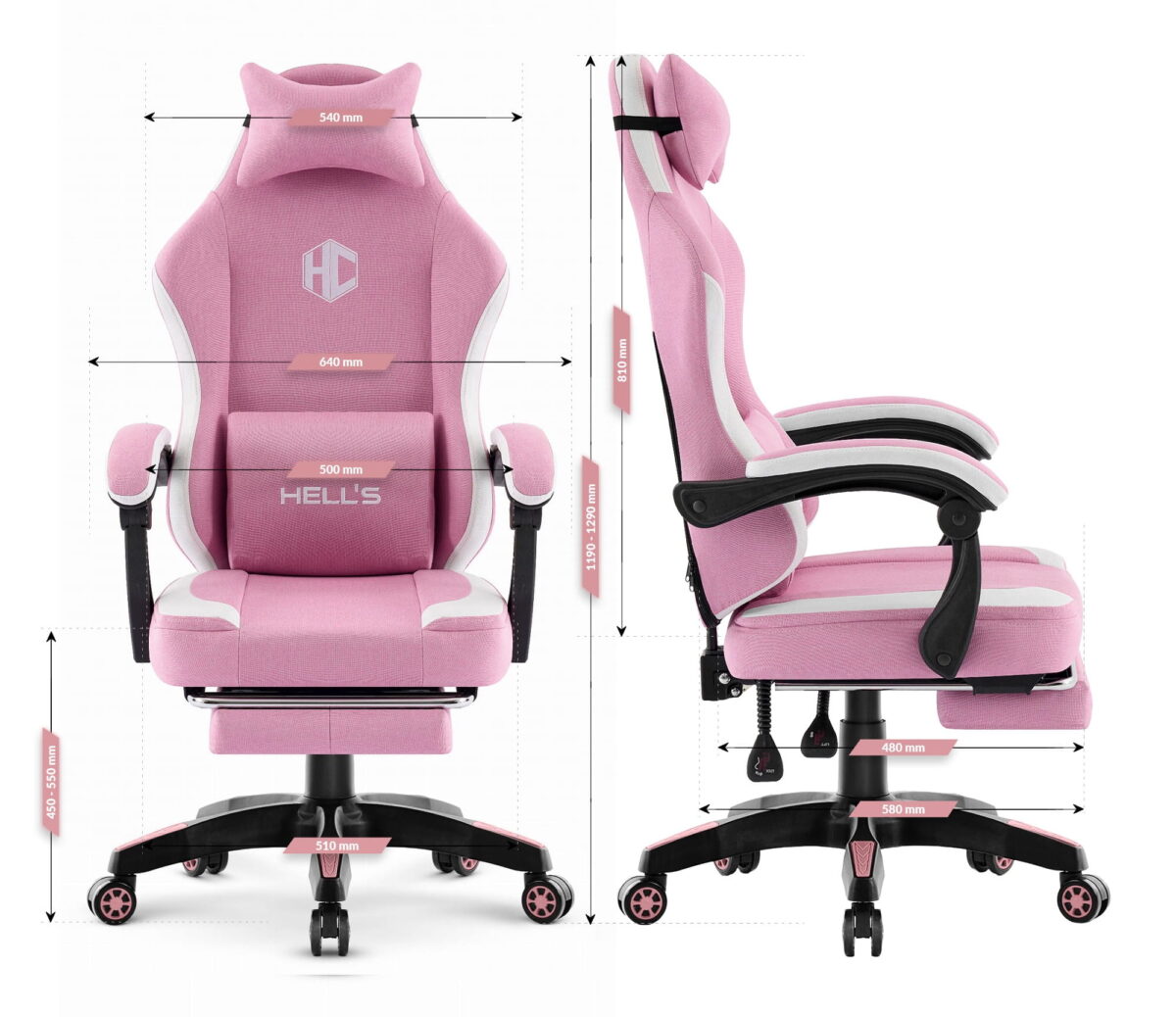 Геймерське крісло Hell's Chair HC-1016 Pink тканина - Зображення 10