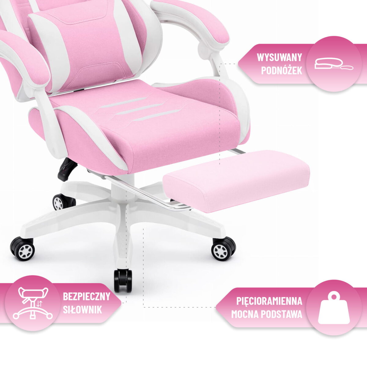 Геймерське крісло Hell's Chair HC-1039 2.0 Pink White тканина - Зображення 7