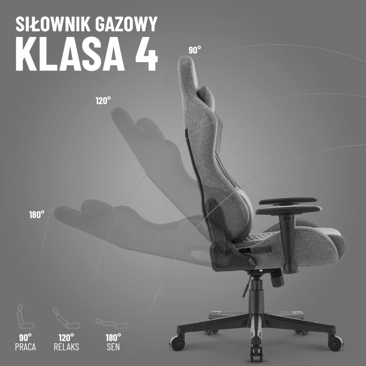 Геймерське крісло Hell's Chair HC-2000 Grey Black тканина - Зображення 8