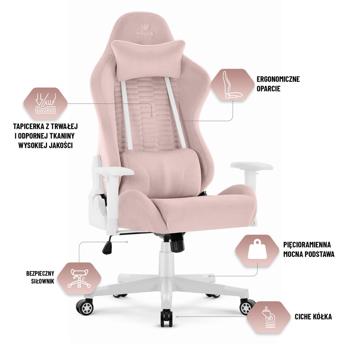 Геймерське крісло Hell's Chair HC-2000 Pink White тканина - Зображення 8