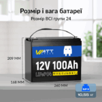 Акумулятор гелевий WattCycle LifePo4 12V 100Ah - Зображення 2