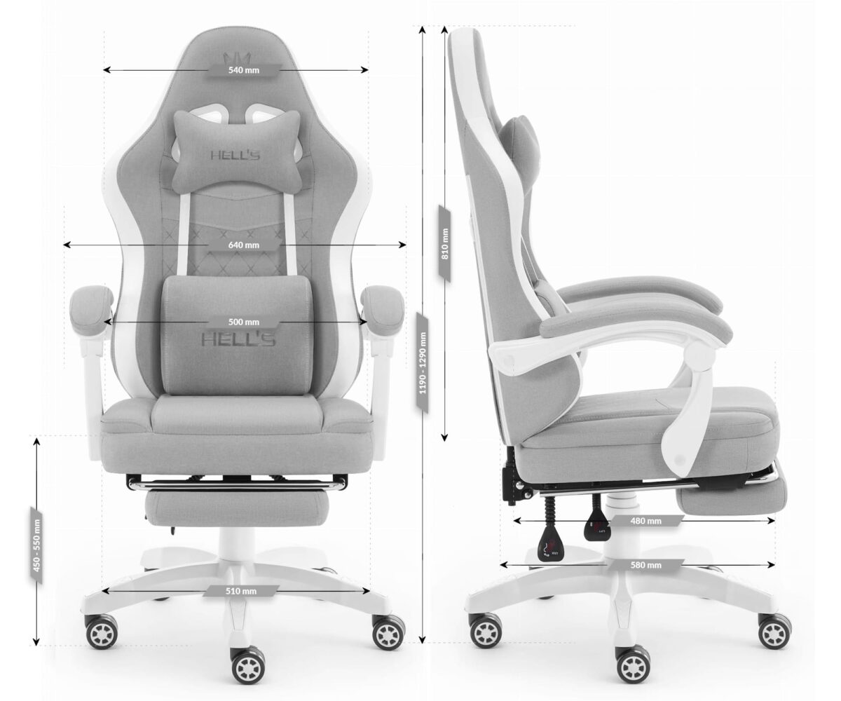 Геймерське крісло Hell's Chair HC-1015 Grey White тканина - Зображення 2