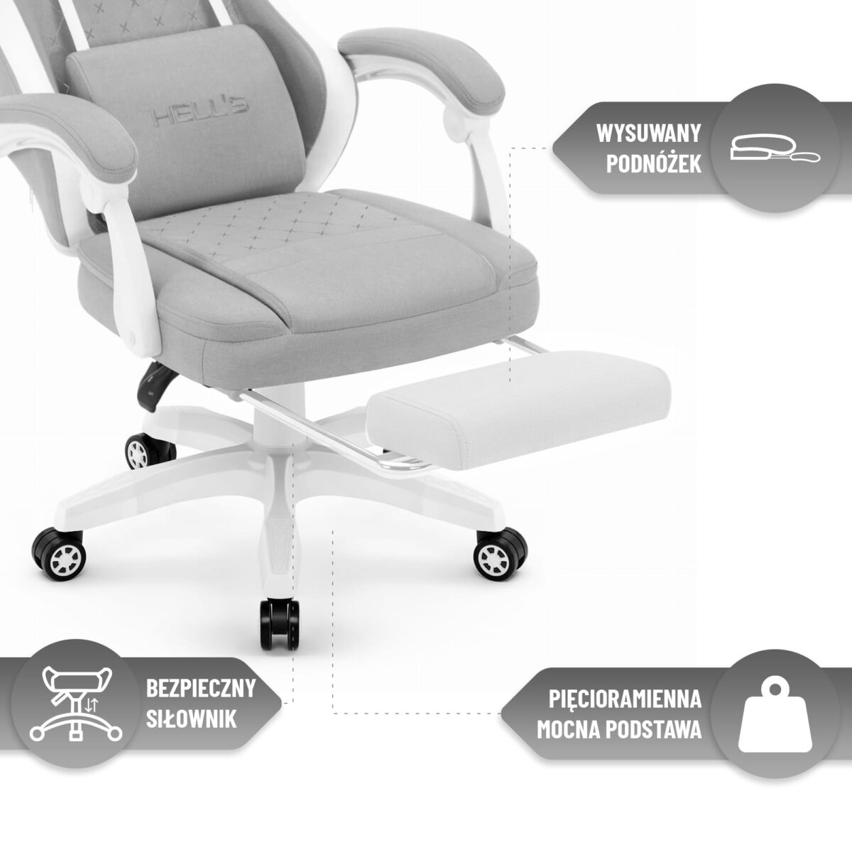 Геймерське крісло Hell's Chair HC-1015 Grey White тканина - Зображення 3