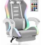 Геймерське крісло Hell's Chair HC-1039 2.0 LED RGB Grey White тканина