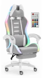 Геймерське крісло Hell's Chair HC-1039 2.0 LED RGB Grey White тканина