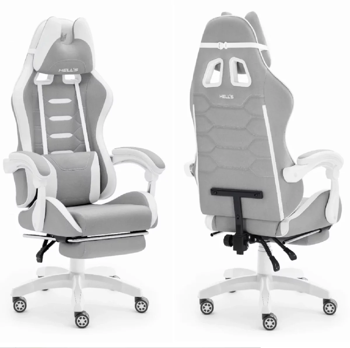 Геймерське крісло Hell's Chair HC-1039 2.0 Grey White тканина - Зображення 5