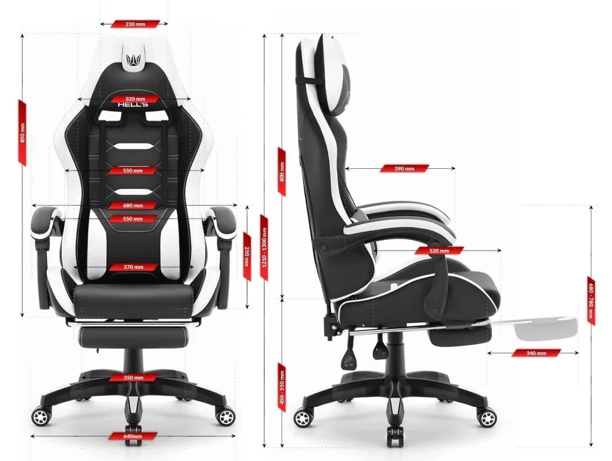 Геймерське крісло Hell's Chair HC-1039 2.0 White (чорно-біле) екошкіра - Зображення 2