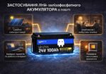 LiFePO4 акумулятор WattCycle 24V 100Ah батарея з BMS 100А IP65