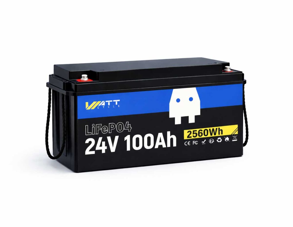 LiFePO4 акумулятор WattCycle 24V 100Ah батарея з BMS 100А IP65