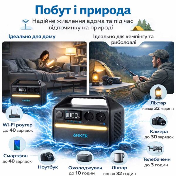 Anker 535 PowerHouse зарядна станція LiFePO4З 512Wh 500W EU A1750311 інфографіка